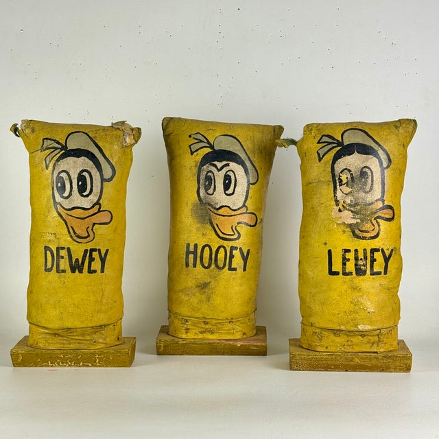 Set of 3 Vintage Carnival Knock Downs Featuring Hooey, Dewey, & Lewey, Donald Duck Folk Art Americana For Sale - Image 10 of 11