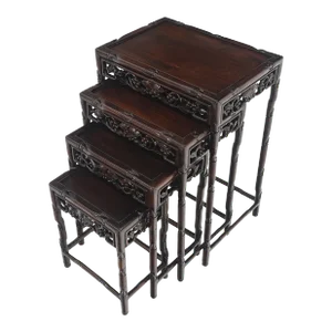 Nesting Stacking Carved Rosewood End Side Occasional Tables Set - Set of 4