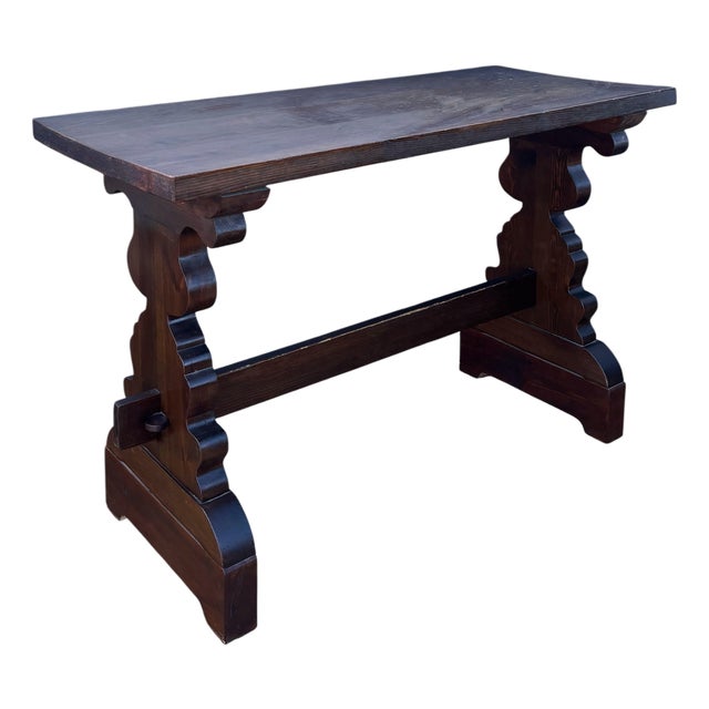 Spanish Rustic Trestle Console Table, 1940s For Sale