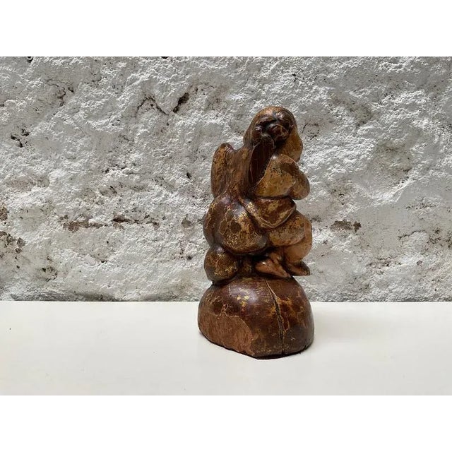 Brown Spanish Gilded and Polychrome Wooden Cherub, 1930s For Sale - Image 8 of 12