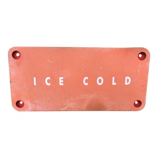 Vintage Red Faded Rustic Ice Cold Metal Sign For Sale