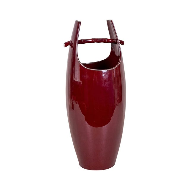 Jens Quistgaard Vintage, Mid-Century Style Oxblood Red Ceramic Umbrella Stand and Vase For Sale - Image 4 of 4