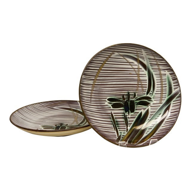 Ucago Occupied Japan Hand Crafted Plates Iris Floral Motif - A Pair For Sale