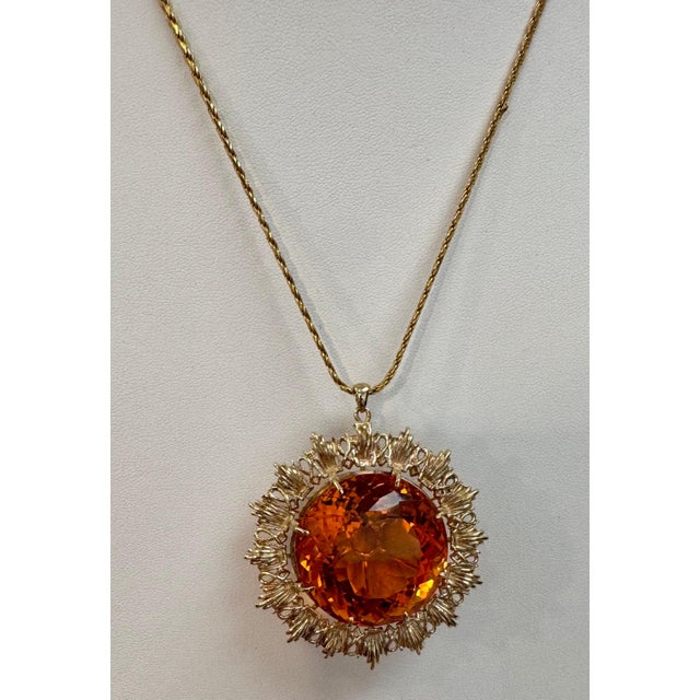 Contemporary Vintage 150 Ct Round Shape Citrine Pendent 14 Kt Yellow Gold with Chain Italy For Sale - Image 3 of 18