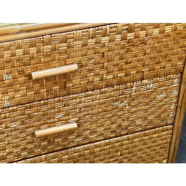 Vintage BoHo Bamboo & Rattan 3 Drawer Etagere Bookcase For Sale - Image 11 of 12