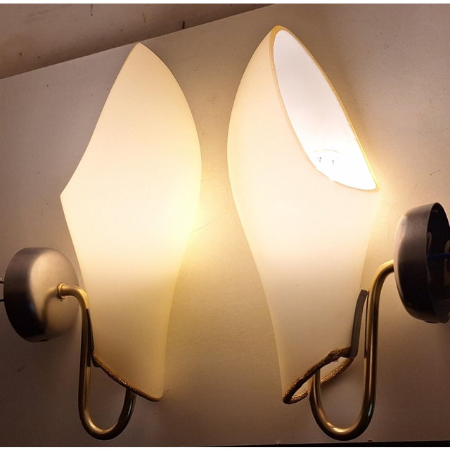 Mid-Century Wall Lamps with Cream-Colored Glass Shades on Metal Mounts1950s, Set of 2 For Sale - Image 10 of 17