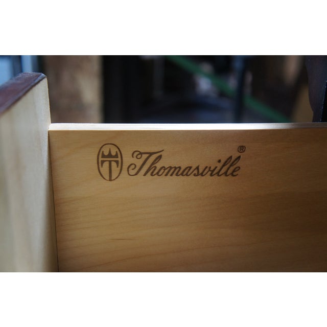 Brown Late 20th Century Thomasville Flame Mahogany Bow Front Dresser W Trifold Mirror & Jewelry Case For Sale - Image 8 of 18