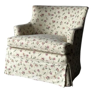 Cream Floral Chintz Skirted Swivel Club Chair, 1980s For Sale