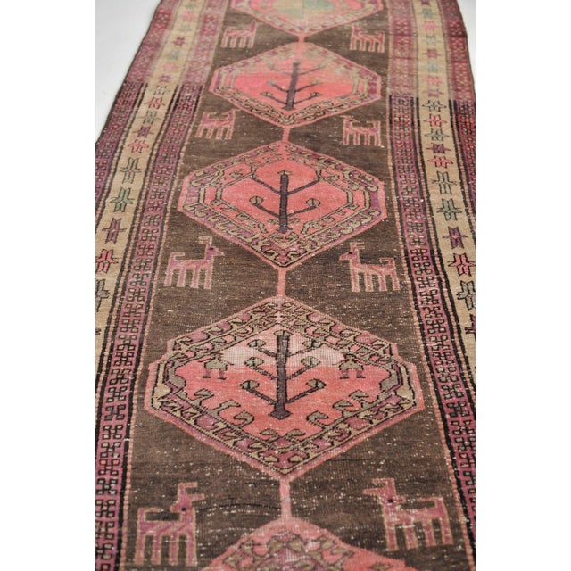 Charcoal Vintage Nomadic Pink, Purple, Charcoal & Black Runner Rug , 3.5 x 9.8 For Sale - Image 8 of 11