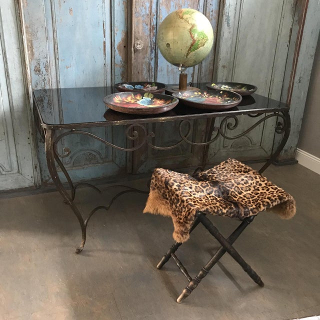 French Art Deco Wrought Iron Dining Table with Black Colored Glass, 1930s For Sale - Image 17 of 18