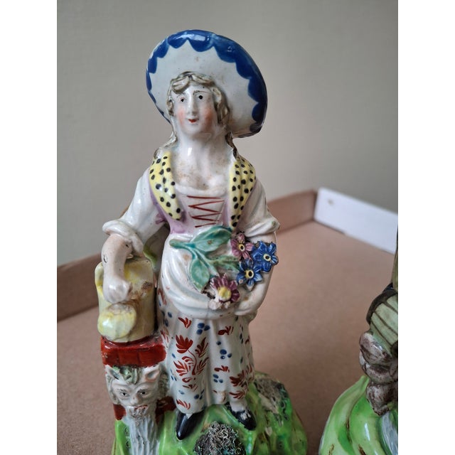 Pair of 18th century Pearlware Porcelain Figures Georgian Style (minor losses and cracks) 3.25" x 6.75"