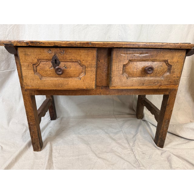 Antique Primitive French Farmhouse Work Table W/ 2 Drawers – Original Patina For Sale - Image 11 of 12