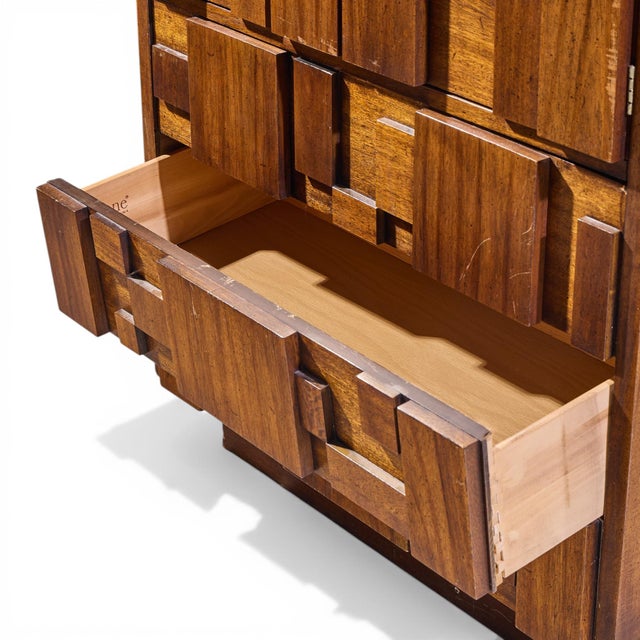 Wood Lane Staccato Brutalist Mid Century Walnut Highboy Armoire Dresser For Sale - Image 7 of 9
