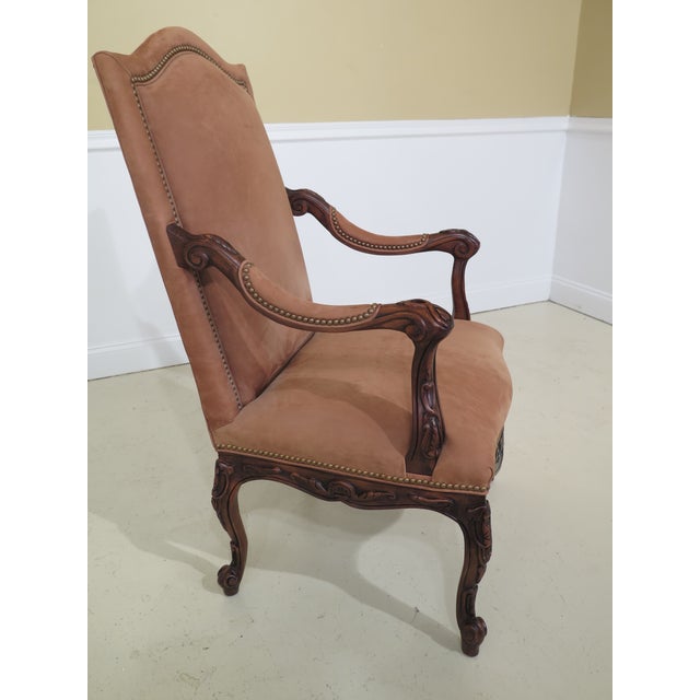 2000 - 2009 Hancock & Moore Suede Leather French Open Arm Chairs- A Pair For Sale - Image 5 of 10