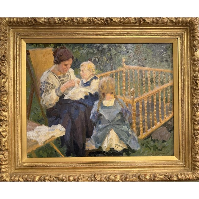 Hans Hammer, Mother with Children in the Garden, 1912, Oil Painting on Canvas For Sale - Image 10 of 13
