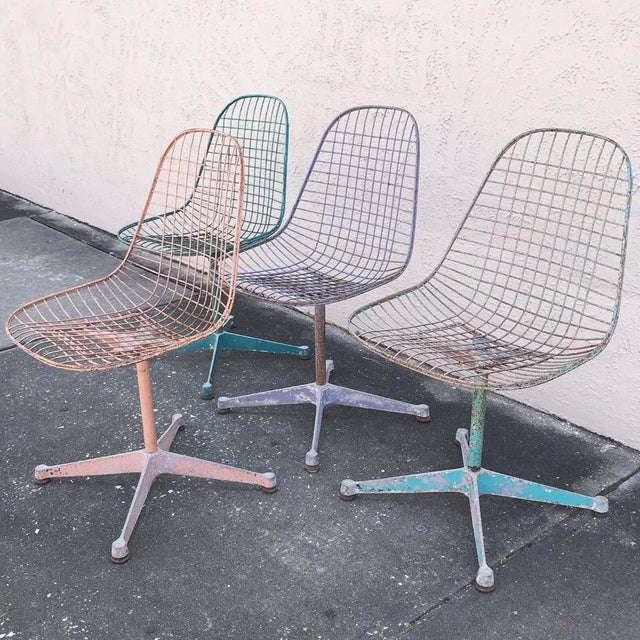 One of a kind Charles and Ray Eames for Herman Miller PKC wire swivel chairs. Chairs boast lovely patina from decades of...
