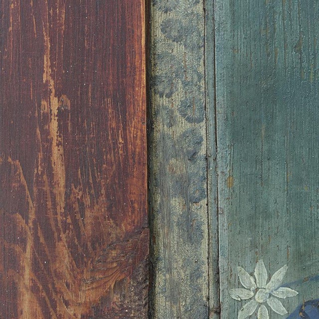 Rustic Antique Rustic Farmhouse Folk Art Painted Bridal Cabinet, 1860 For Sale - Image 3 of 16