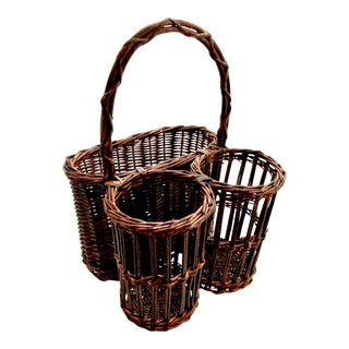 Vintage Rattan and Wicker Wine and Picnic Basket For Sale