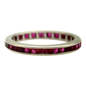 14k Gold Synthetic Ruby Eternity Band Size 6