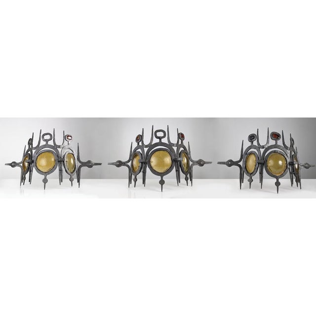 Wrought Iron & Blown Glass Wall Lights, Set of 3 For Sale - Image 4 of 18