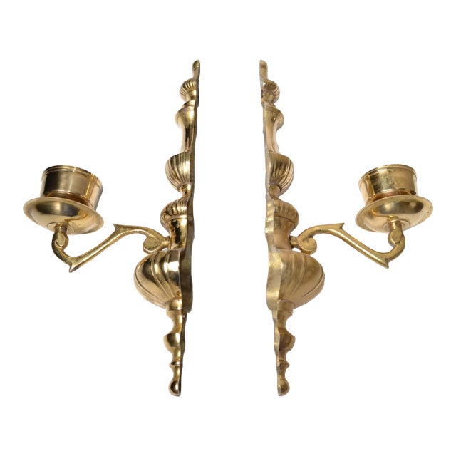 1970s Solid Cast Bronze Candle Sconces, Non Electrified Wall Lights - Pair For Sale