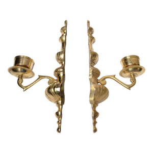 1970s Solid Cast Bronze Candle Sconces, Non Electrified Wall Lights - Pair