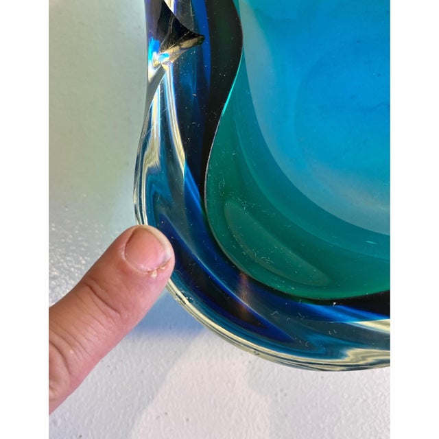 Large Biomorphic Murano Blue & Green Glass Bowl, circa 1970 For Sale - Image 12 of 12