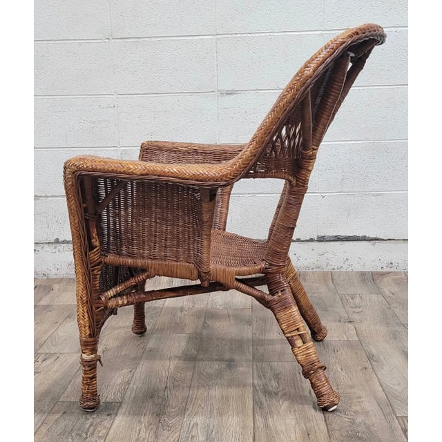 Brown Willow Style Woven Wicker Outdoor Patio Sunroom Chair For Sale - Image 8 of 12