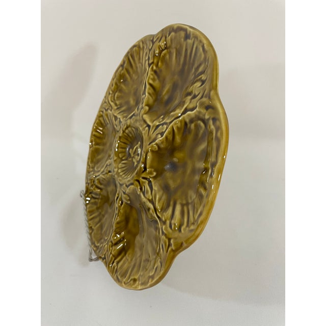 1950s French Gien Majolica Olive Green Oyster Plate For Sale - Image 9 of 15