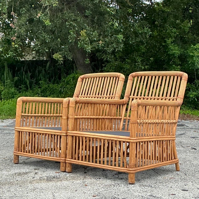 Vintage Boho Palecek Stick Rattan Lounge Chairs - a Pair | Chairish