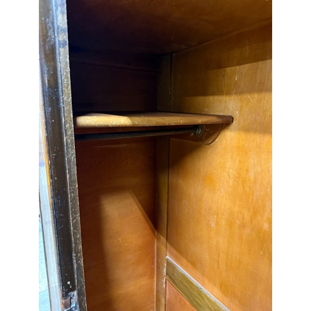 Vintage English Art Deco Quarter Sawn Tiger Oak Wardrobe For Sale - Image 9 of 15