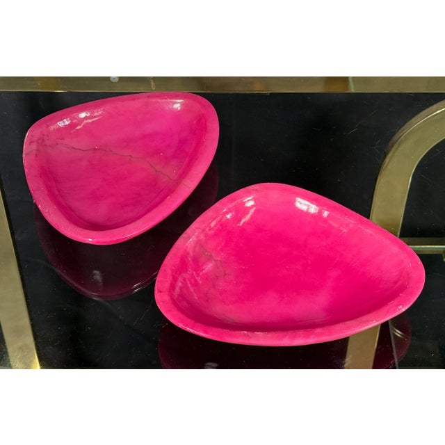 Mid 20th Century Mid Century Italian Pink Dyed Alabaster Ashtrays Catchalls Made in Italy - A Pair For Sale - Image 5 of 8