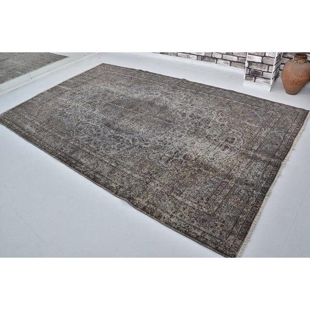 Greige Vintage Turkish Rug, Japandi Style Minimalist Area Rug For Sale - Image 8 of 10