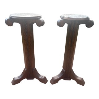 Arts and Crafts Oak Plant Stands-a Pair For Sale