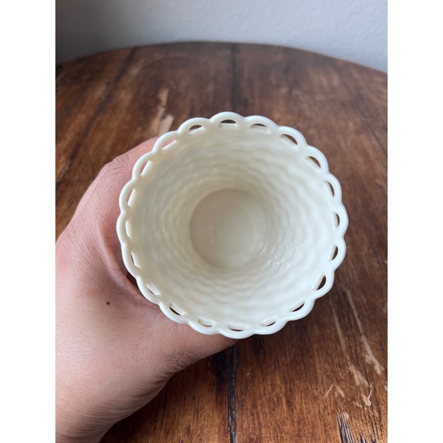 Traditional Belleek Pottery 5th Green Mark Dates From 1955-1965 Basketweave Small Vase 3.25" For Sale - Image 3 of 4