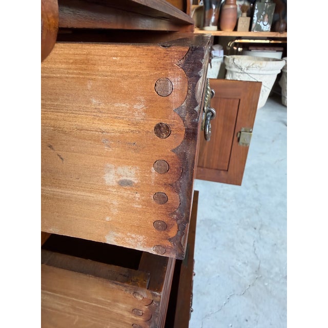 Antique Eastlake Victorian Carved Mahogany Secretary Bookcase With Burl Wood Roll-Top Desk For Sale - Image 9 of 12