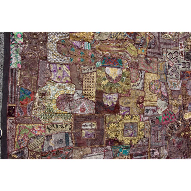 Mid 20th Century Indian Beaded & Embroidered Shisa Mosaic Textile Wall Hanging 8 Feet Long For Sale - Image 5 of 8
