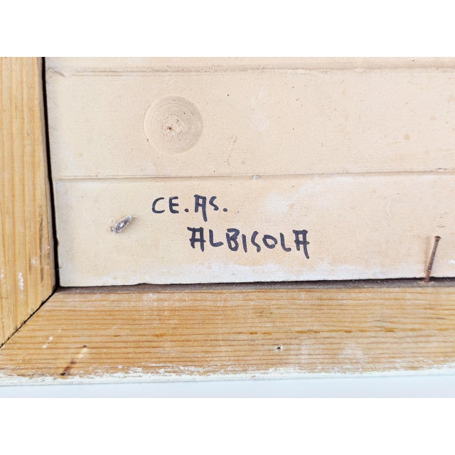 Italian Wall Decorative Ceramic Tiles with Wooden Frame by Lina Poggi Assalini for Ce. As., 1950s, Set of 2 For Sale - Image 10 of 11