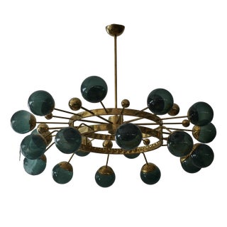 Art Deco Style Green Murano Glass and Brass Sputnik Chandelier, 2000 For Sale