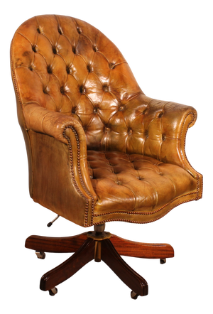 Office Chair in Mahogany and Cognac Leather, 1980s