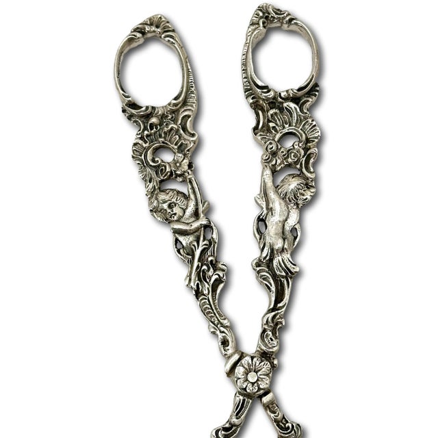 Metal Fancy Antique Signed Peruzzi Italy Rococo Style Solid 800 Grade Coin Silver Pastry - Cannoli Serving Tongs For Sale - Image 7 of 12