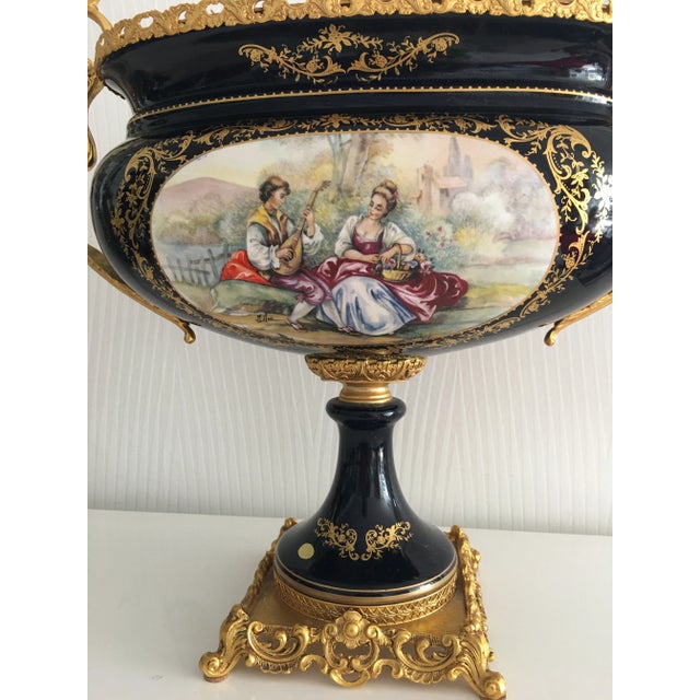ACFVictorian Romantic French Porcelain Gilt Metal Décor De Serves Imperial Cobalt Blue Vase. This is one from set of two...