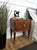 Very elegant and refined Italian 1950s Mid-Century Modern design, pair of bedside tables with single front door, green...