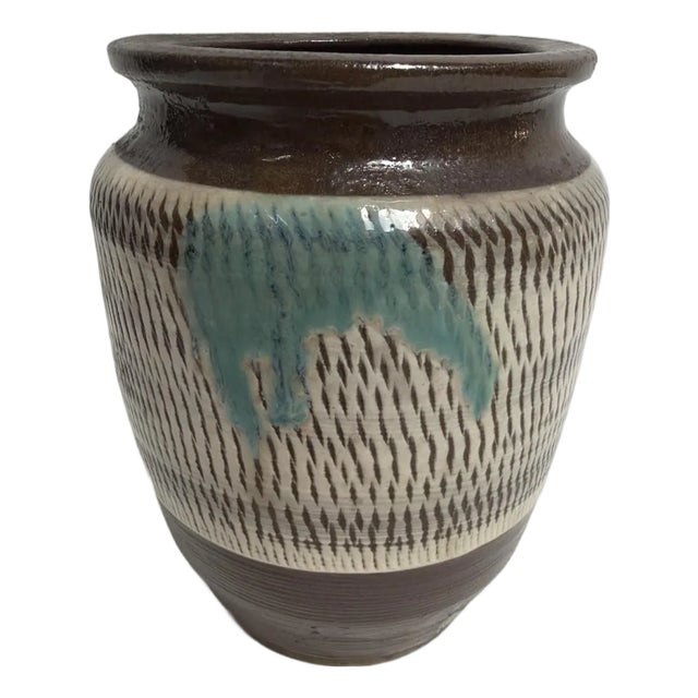 1970s Signed Koishiwara-Yaki Studio Pottery Vase 6” Japanese Mingei Folk Art Kushime For Sale