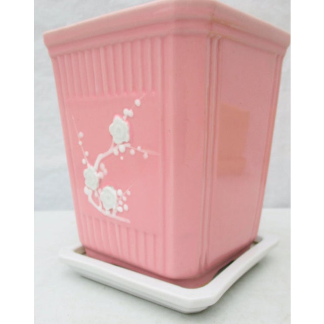 1940s Japanese Pink Planter With Tray For Sale - Image 9 of 10