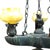 Aesthetic Movement Figural Bronze \Chandelier With Owl & Quezal Shades C1900 For Sale - Image 9 of 13