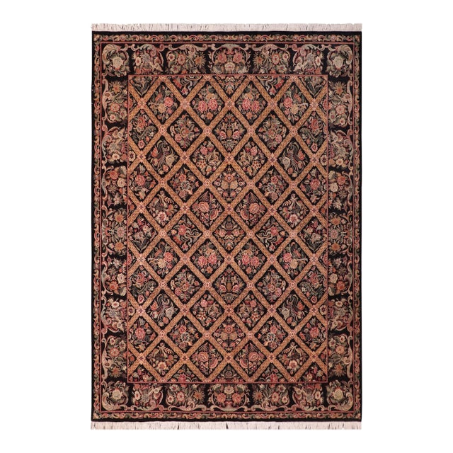 Elegant Floral Pak-Persian Black/Brown Wool Rug - 8'2'' X 10'2'' For Sale