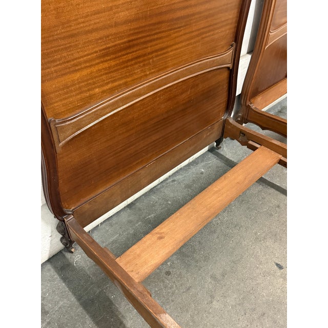 Late 20th Century Twin Size Louis XV Style Carved Wood Bed Frame, Antique For Sale - Image 5 of 12