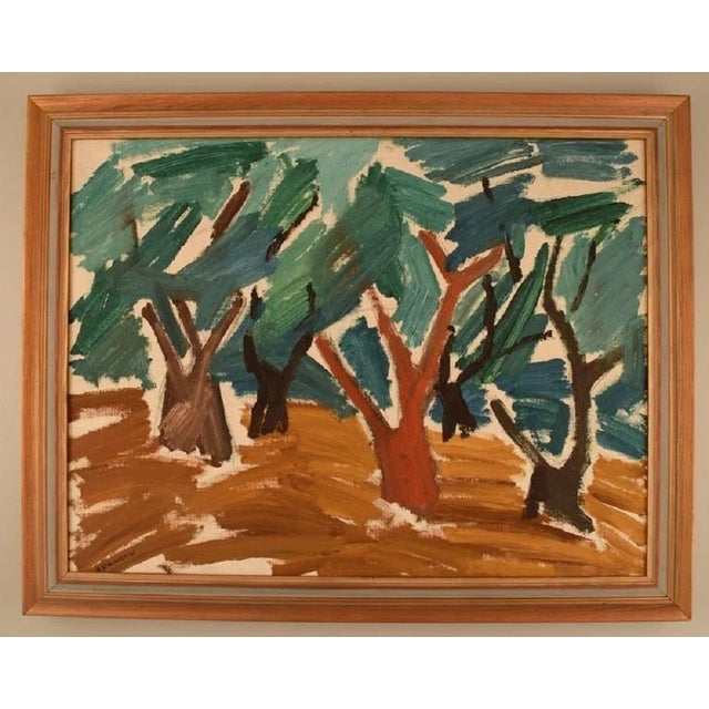 B. Stålfors, Swedish artist. Oil on canvas. Modernist forest landscape. Dated 1961. The canvas measures: 63 x 48 cm. The...