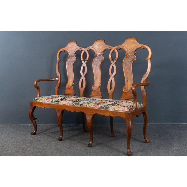 Vintage Brown Walnut Bench For Sale - Image 6 of 11